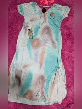 #0130 Nemidor Casual Tie-Dye Maxi Dress in Aqua & Taupe
